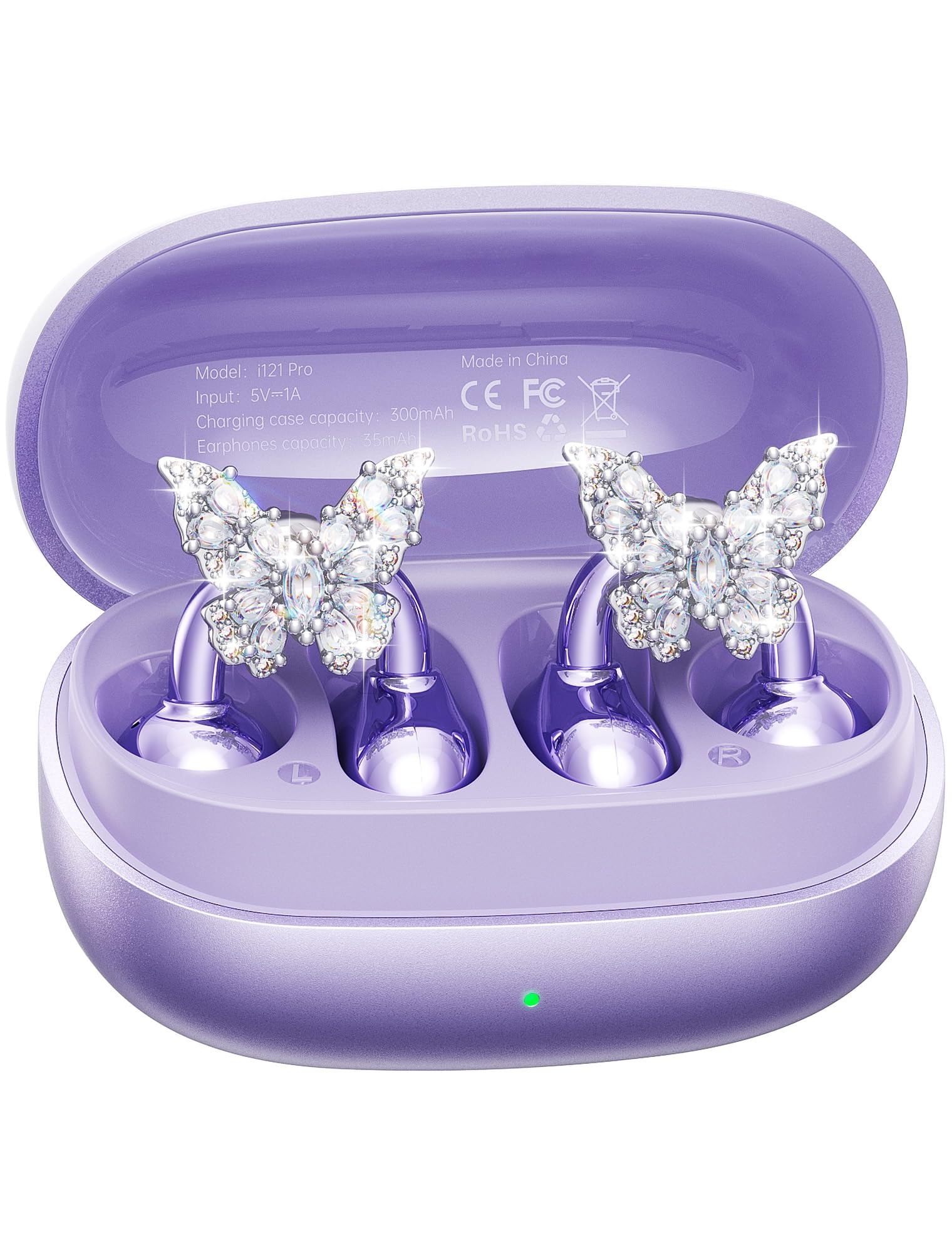 Kinglucky Gen2 Clip-On Earbuds with Butterfly Earrings Charge Store Without Removing Earrings Comfortable Fit 50H Playtime Bluetooth Open