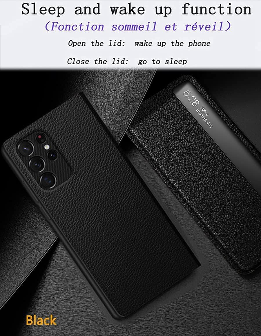 Intelligent Leather Mobile Phone Case for Samsung Galaxy S21 Ultra 5G. Automatic Sleep/Wake/Smart Holster for Samsung S 21 Ultra. Cellphone Cover -Black