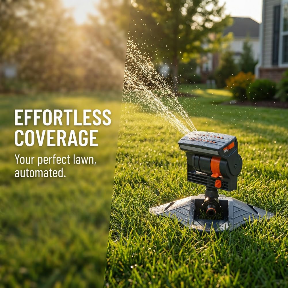 Oszillierender Sprinkler mit 16 Düsen mit Dual-Zonen-Wasser-Timer für Rasen- und Gartenbewässerung, Mini-Turbo-Sprinkler für große Flächenabdeckung, effizientes Bewässerungssystem