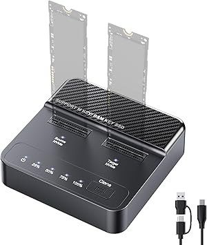 Dual Bay NVMe SSD Cloner Duplicator - 20Gbps USB 3.2 Gen 2x2 M.2 Enclosure Dock, Tool-Free Offline Clone Dock for PCIe M.2 SSDs M/B+M Key, Includes USB-A/C, Supports 2230 2242 2260 2280 22110