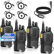 Baofeng Walkie Talkies Long Range for Adults with Earpieces,Rechargeable Walkie Talkie Handheld Encrypted Two Way Radio Walky Talky with Flashlight VOX and USB-C Charger for Camping Hiking,4Pack