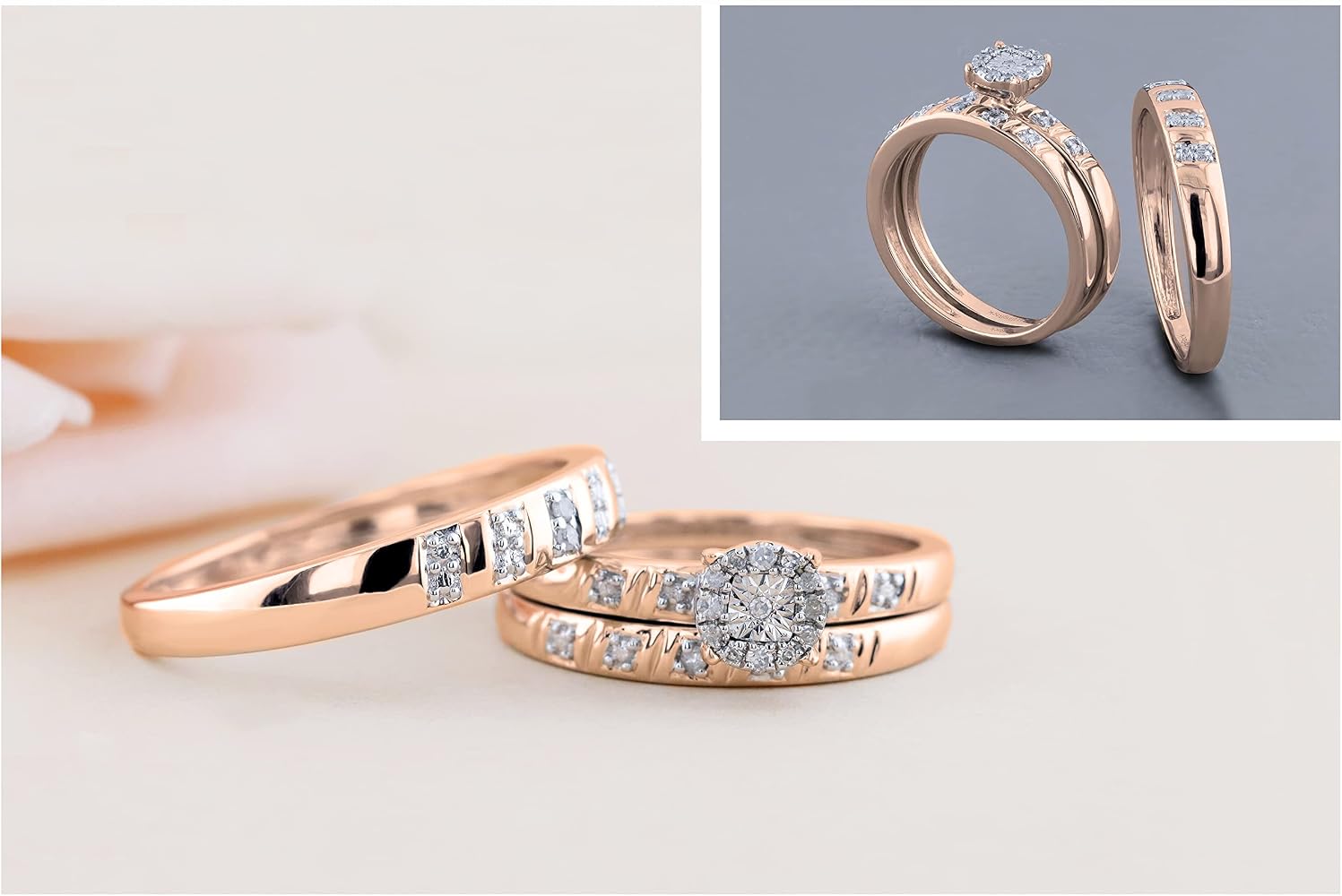 Dazzlingrock Collection Diamond Wedding Ring Set For Couples | 0.10 Ct Sterling Silver Halo Trio | Sizes 5.5 & 12