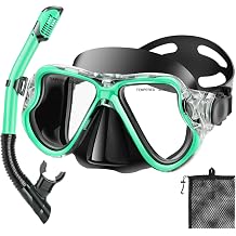 Snorkel Set for Adults, Panoramic Wide View Mask Dry Top Snorkel Set, Anti-Fog Tempered Glass, Scuba Diving Package with Travel Bag and Ear Plugs for Snorkeling, Scuba Diving, Swimming