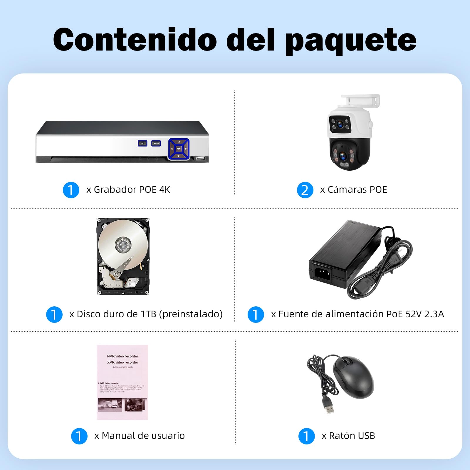 Juego de cámaras de vigilancia 4K para Exteriores, 8 Canales PoE con Disco Duro de 1 TB, Grabador de vídeo en Red para Sistema de cámara CCTV para Seguridad en el hogar, Solo Funciona con cámaras IP