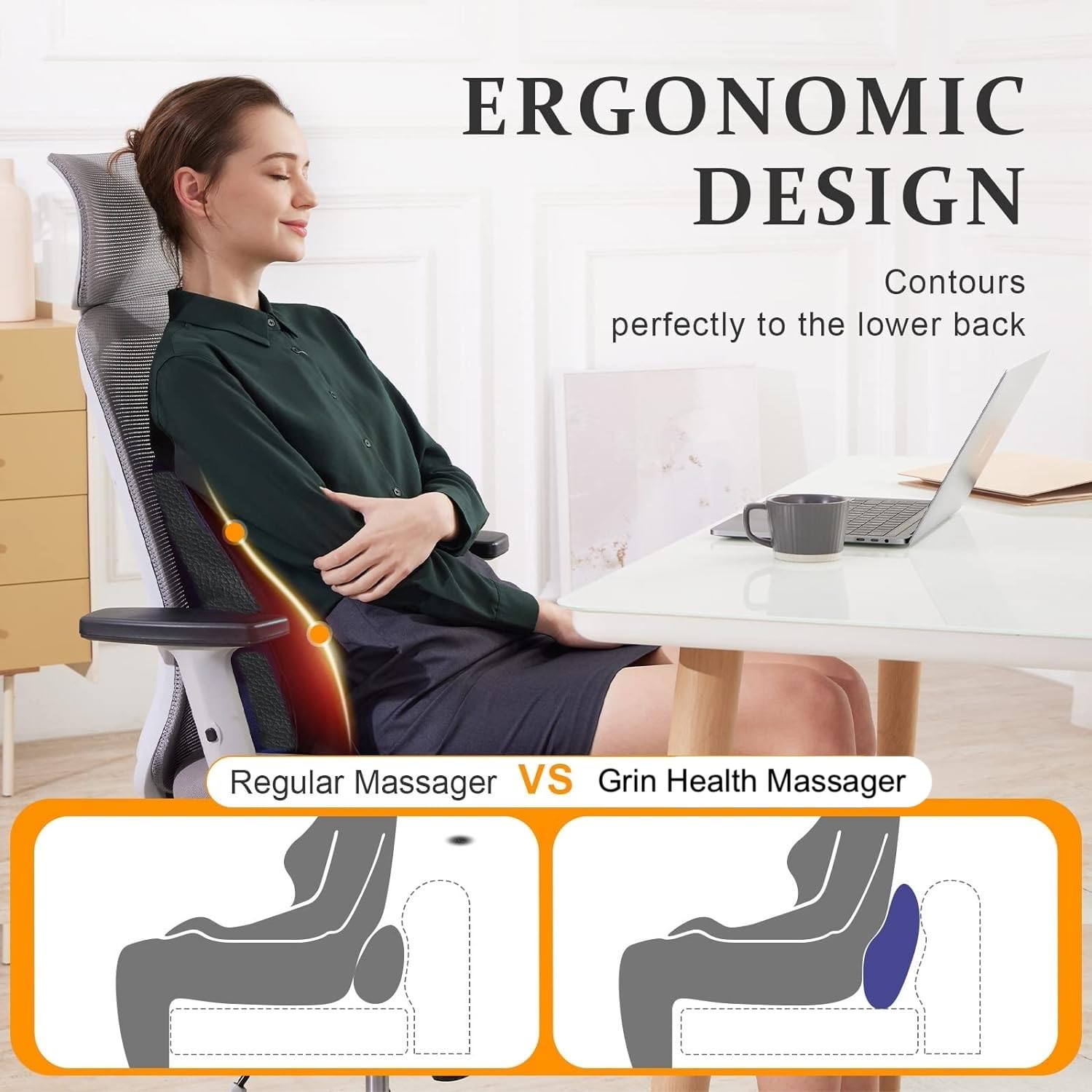 Grin Health Shiatsu Back Massager For Chair, Massage Pillow with Kneading for Back, Neck, Shoulder, Massage Machine for Home, Massager for Chair -Back Pain Relief Massager (GH237), Black Grin Health Shiatsu Back Massager For Chair, Massage Pillow with Kneading for Back, Neck, Shoulder, Massage Machine for Home, Massager for Chair -Back Pain Relief Massager (GH237), Black