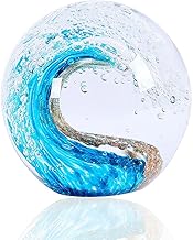 Hand Blown Glass Figurines, Ocean Waves Pattern, Desktop Paperweight for Office, Home Decor, Aquarium Decor, Desktop Decoration for Ocean Lovers