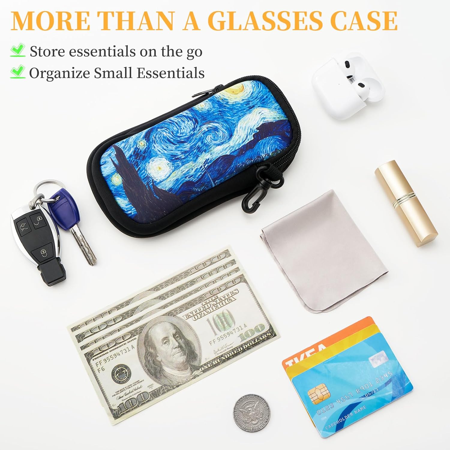 WOZEAH Double Eyeglass Case with 2 Compartments, Travel Eyewear Organizer for Two Pairs of Glasses