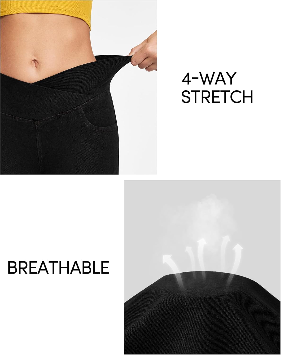 IUGA High Waisted Bell Bottom Jeans for Women Flare Stretchy Jeans Pull On Wide Leg Jean Woman V Cross Flare Leggings Pants