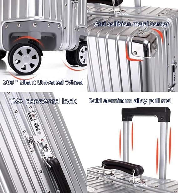 Aluminium Suitcase Large Silver Suitcase Cabin Suitcase Hand Luggage Suitcase with Spinner Wheels TSA Combination Lock