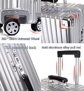 Aluminium Suitcase Large Silver Suitcase Cabin Suitcase Hand Luggage Suitcase with Spinner Wheels TSA Combination Lock