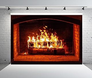 BELECO 5x3ft Fabric Burning Fireplace Backdrop Firewood Logs Blazing Fire Flaming Woods Winter Christmas Fireplace Photography Background Camping Barbeques Party Decor Banner Portrait Photo Props - Buy now