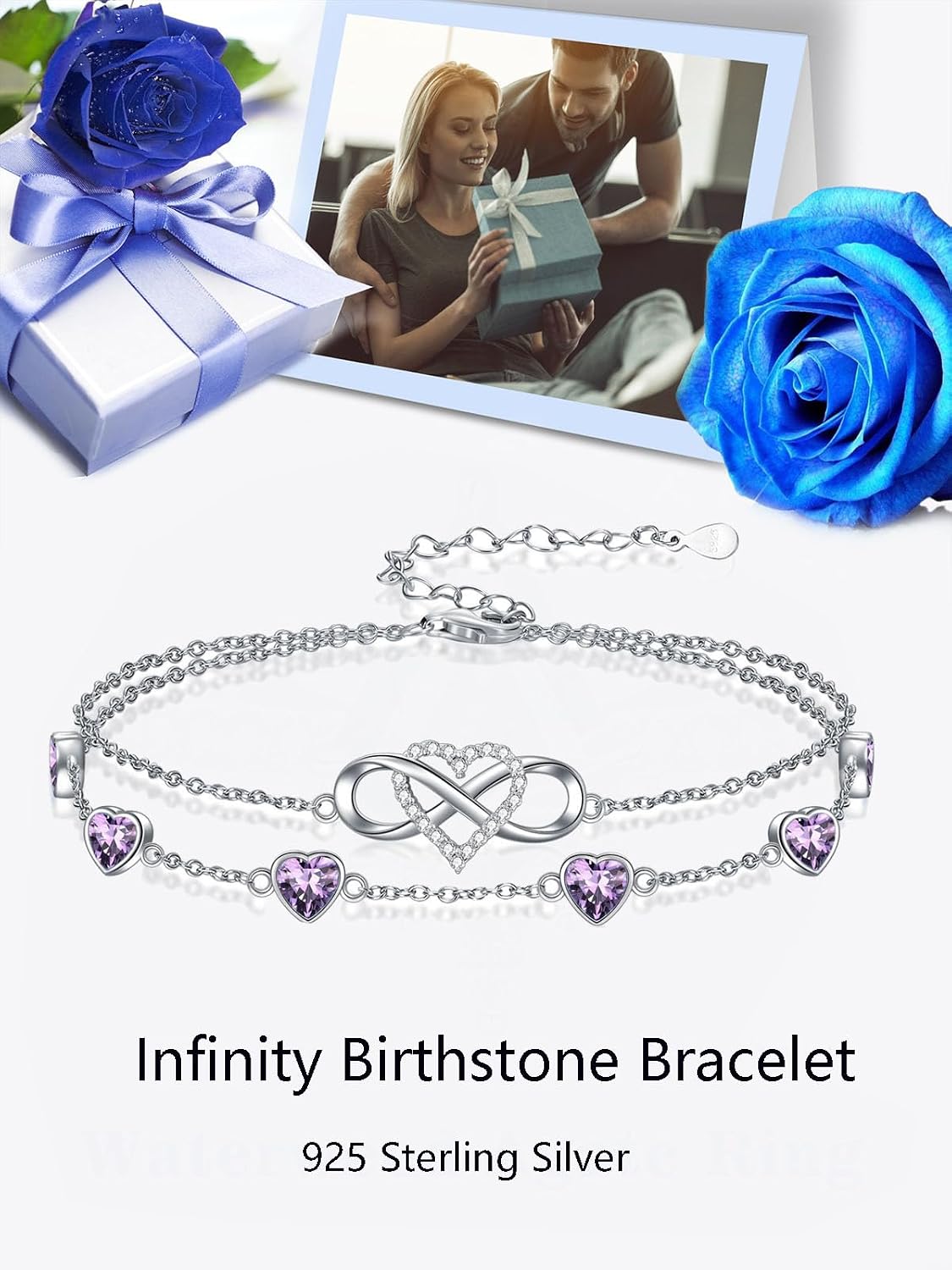 Infinity Heart Birthstone Charm Link Anklets/Bracelets for Women 925 Sterling Silver Adjustable Anniversary Birthday Gifts Mother's Day Jewelry Gift for Mom Women Wife Her Friends