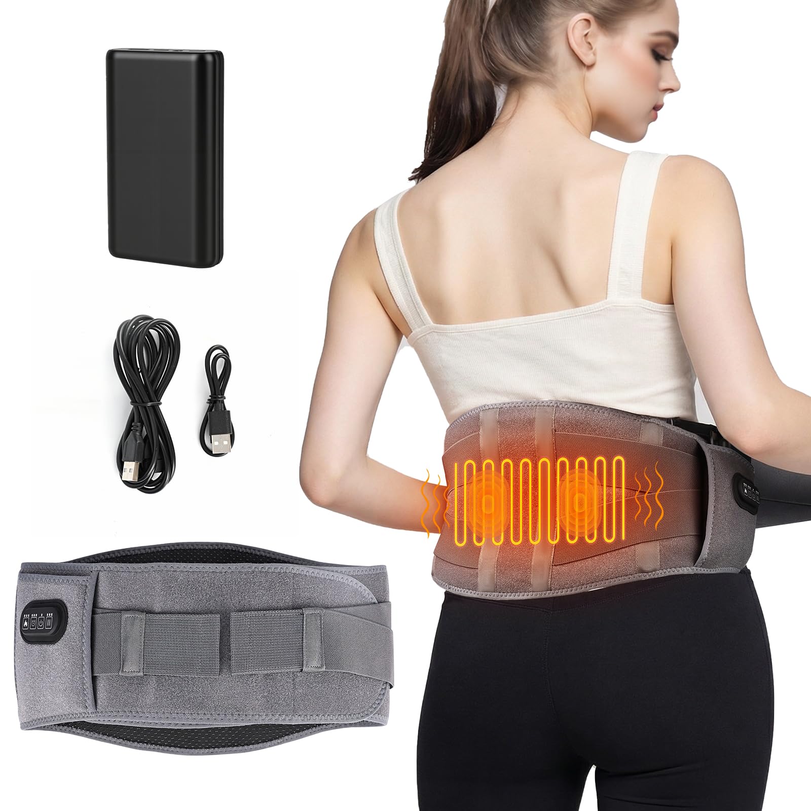 GuKKK - Bande chauffante électrique 16000 mAh - Chauffage Lombaire avec 3 niveaux de température et massage par vibration, bande chauffante Lombaire, pour dos d'abdomen (gris)