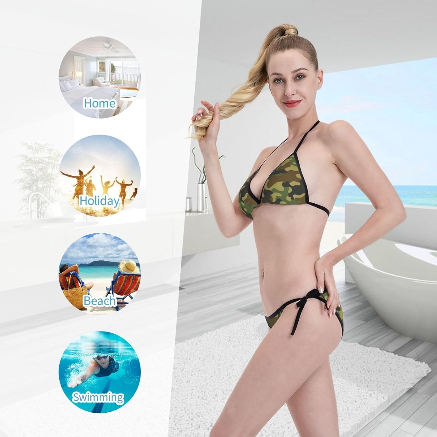 Camo American Flag Women Two Piece Swimsuit Sexy Swimwear Halter String Triangle Bikini Sets - Image 7