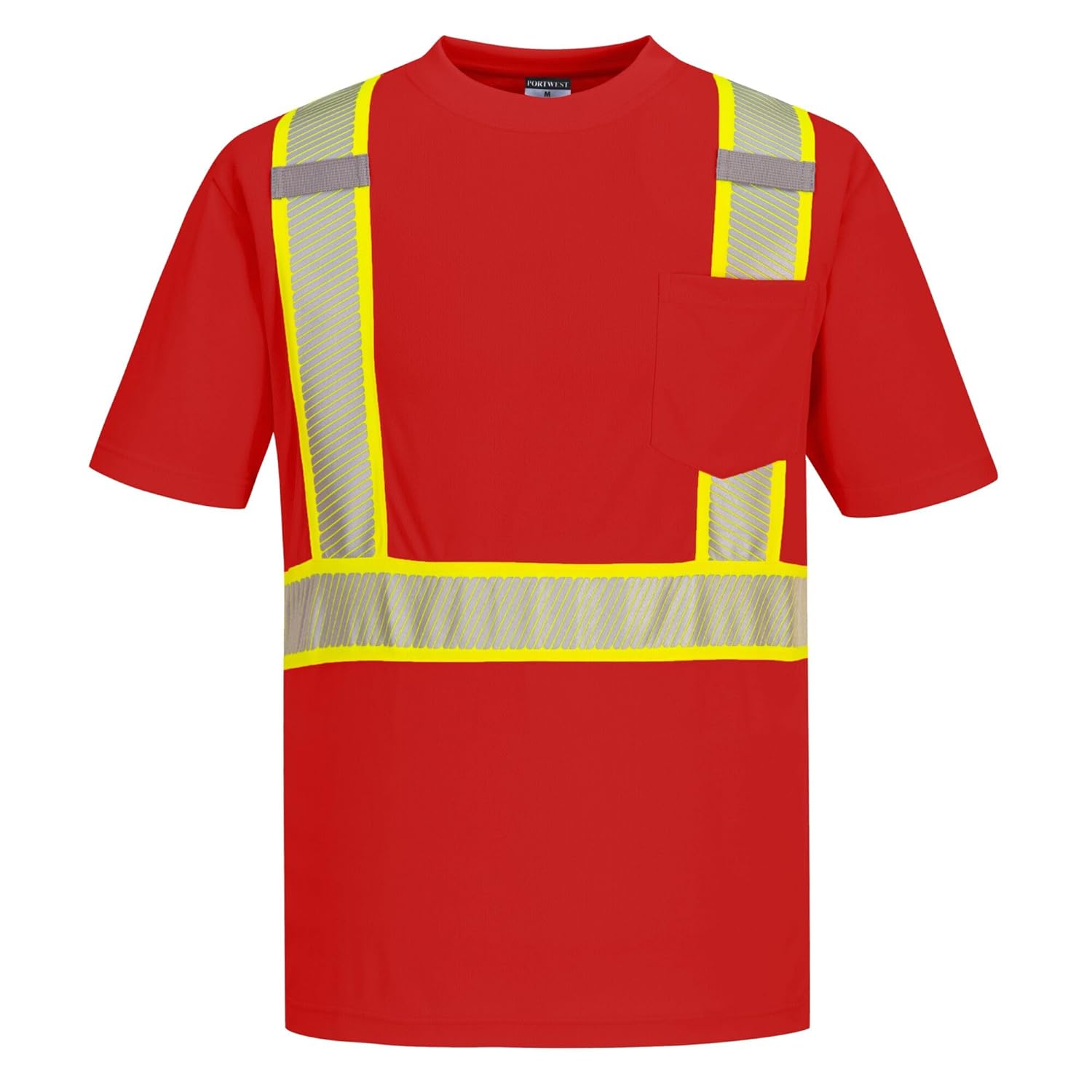 Portwest S396 Iona Plus Short Sleeved T Shirt High Visibility Moisture Wicking Workwear with Segmented Reflective Tape, Red, 3 XL