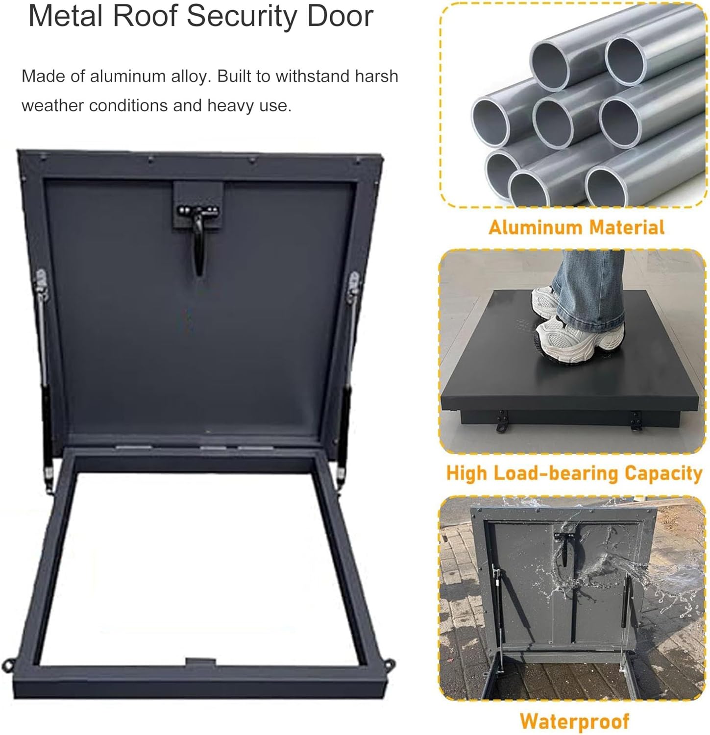 Gas Strut Roof Hatch Skylight - Durable Steel Access Door for Warehouse, Attic, Basement, Emergency Exit - Ventilation Cover Plate (25.6x31.5in)