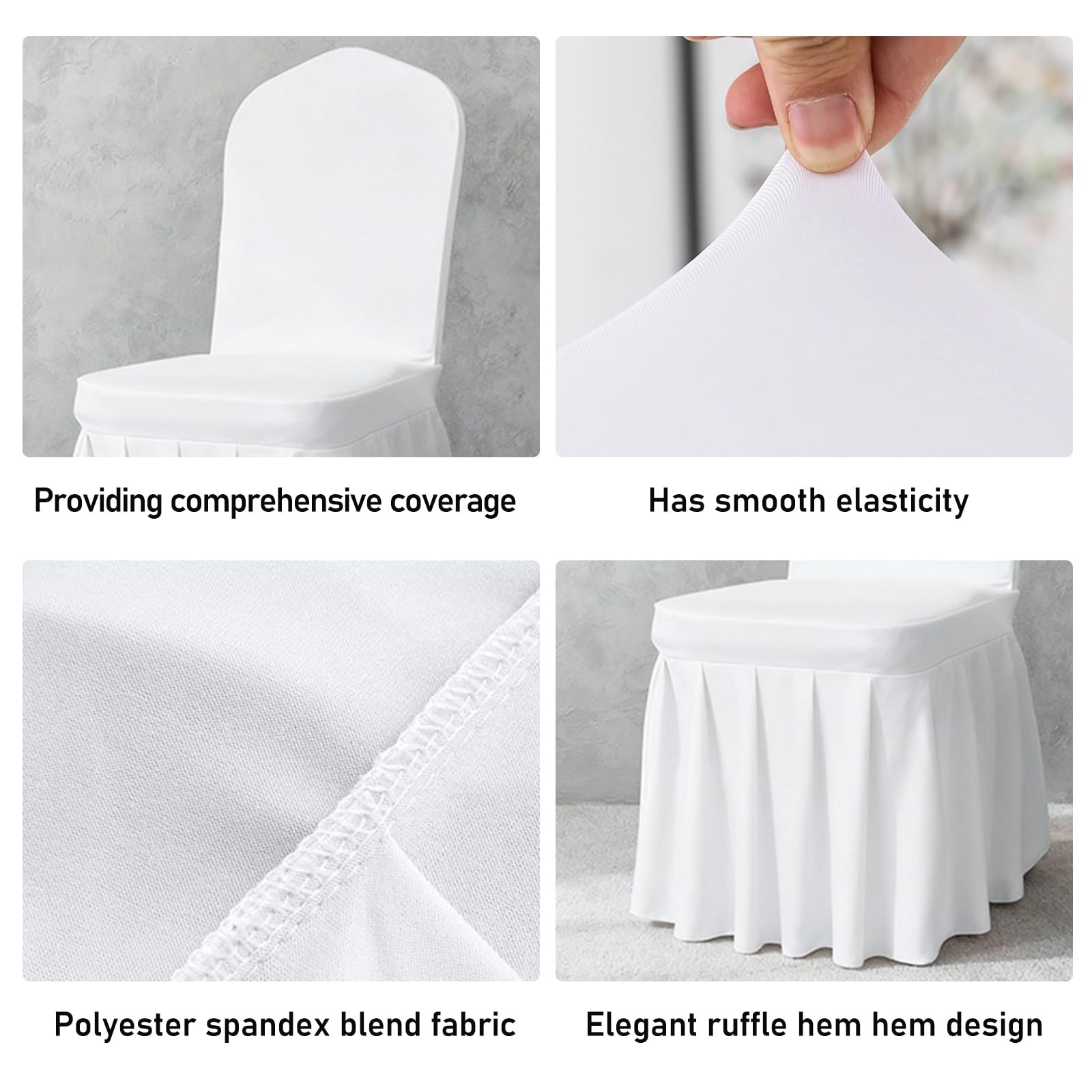 Fundas para sillas blancas, 6 unidades, universales, elásticas, de elastano, con falda, fundas lavables para sillas, elásticas, para bodas, fiestas, hoteles