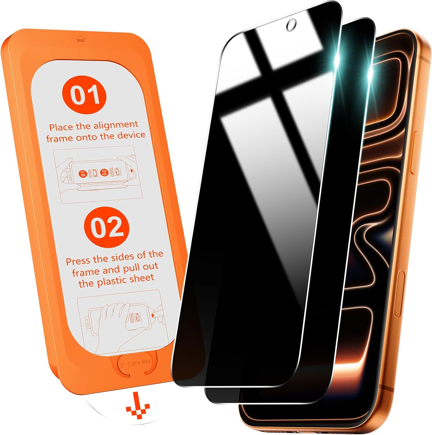 OMOTON Privacy Screen Protector for iPhone 17 Pro Max [Auto-Dust Removal], Tempered Glass with 9H+ Hardness & 12FT Military Grade Shatterproof, 100% Anti-Spy, Full Coverage Protection, 2 Pack Privacy iPhone 17 Pro Max