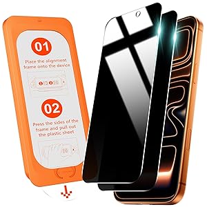 OMOTON Privacy Screen Protector for iPhone 17 Pro Max [Auto-Dust Removal], Tempered Glass with 9H+ Hardness & 12FT Military Grade Shatterproof, 100% Anti-Spy, Full Coverage Protection, 2 Pack