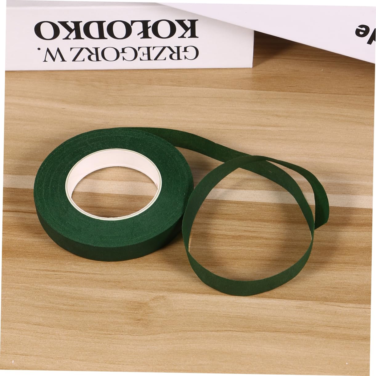 4rolls Floral Tape Wide Green Floral Adhesive for Bouquet Stem Wrapping Gift Decoration and Craft Projects Deep Green White