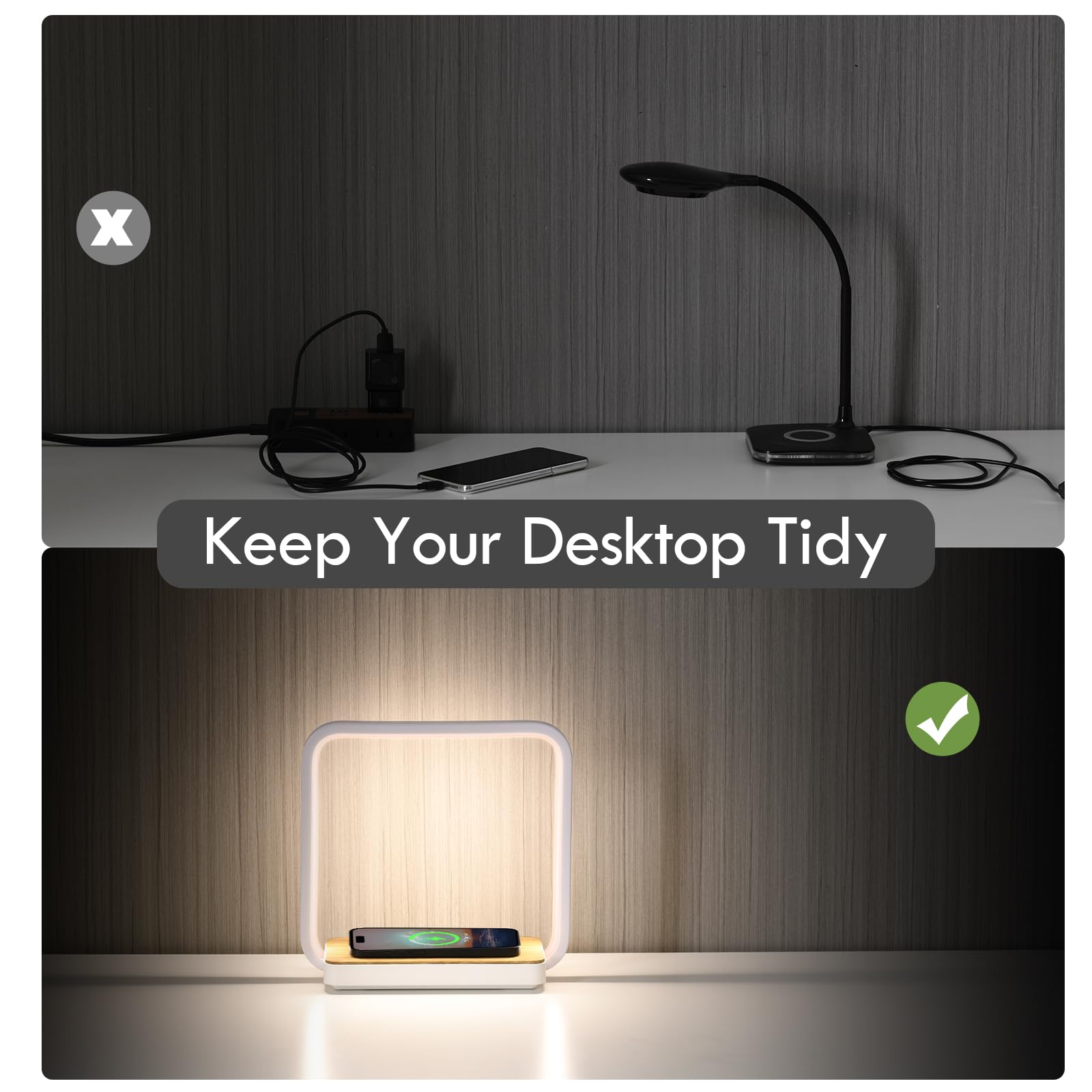 WILIT Bedside Lamp with Qi Wireless Charger A13 Table lamp 3 Step Dimmable Touch Control Desk Lamp for — view 7