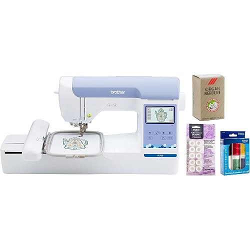 Brother PE900 Embroidery Machine with WLAN Premium Embroidery Thread 6 Spools, 75/11 Size Needles 100 Count, White Pre-Wound Bobbins 10 Count Included
