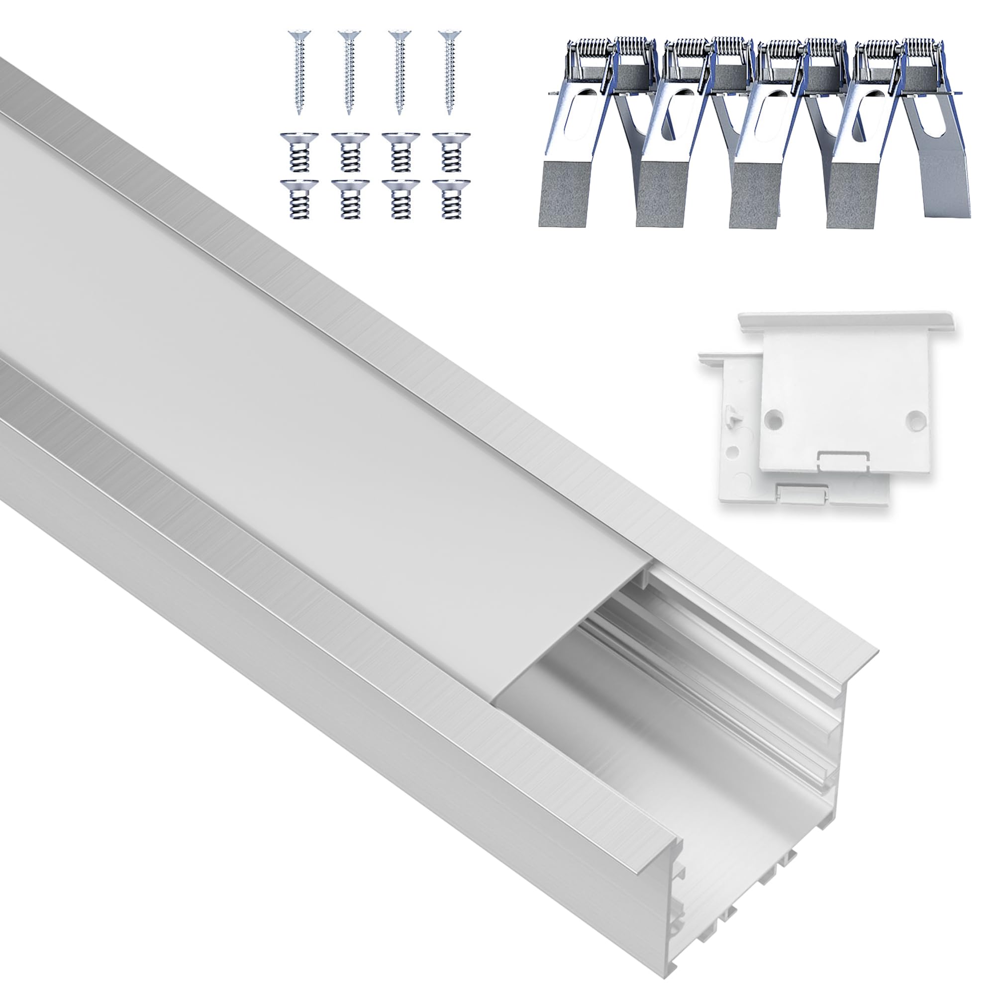 Shine Plus LED-Aluminiumprofil 10er-Pack 2m (Gesamt 20m), Deckenhängend & Einbau-LED-Kanal für Streifen bis 32 mm, Milchweiße PC-Abdeckung, Aluminium-Extrusion mit Komplettem Montageset