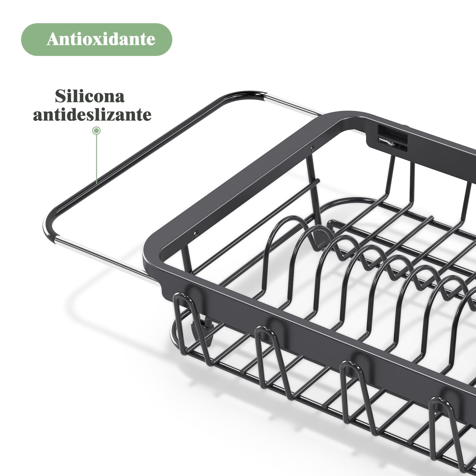 kingrack Égouttoir à Vaisselle Extensible, avec Porte-Couverts Amovible, Se Place sur L'évier ou Le Comptoir, Noir