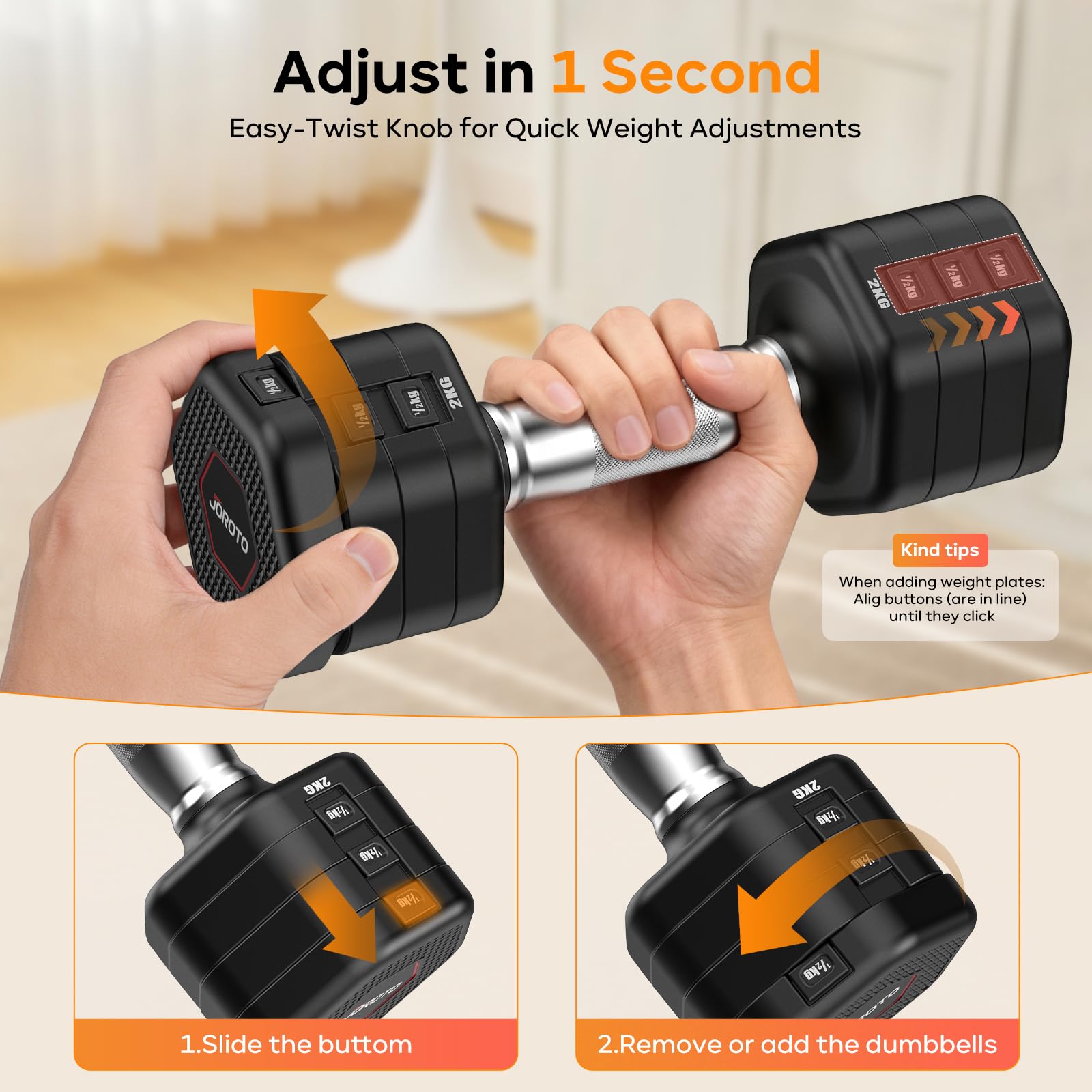 JOROTO Hanteln Set, 4-in-1 Verstellbare Hanteln Kurzhanteln 2er Set, 2–5 kg, mit Verchromtem Rutschfestem Griff, Geeignet für Männer und Frauen, für Krafttraining, Fitness und Heimtraining (Schwarz)