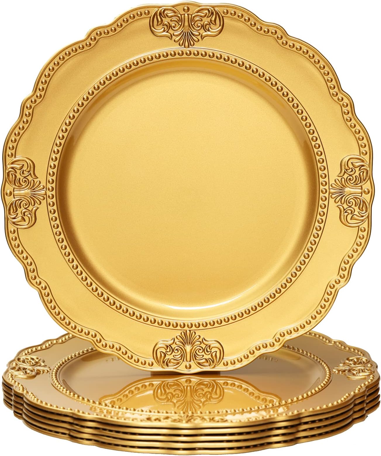 MAONAME 14" Antique Gold Charger Plates with Embossed Rims