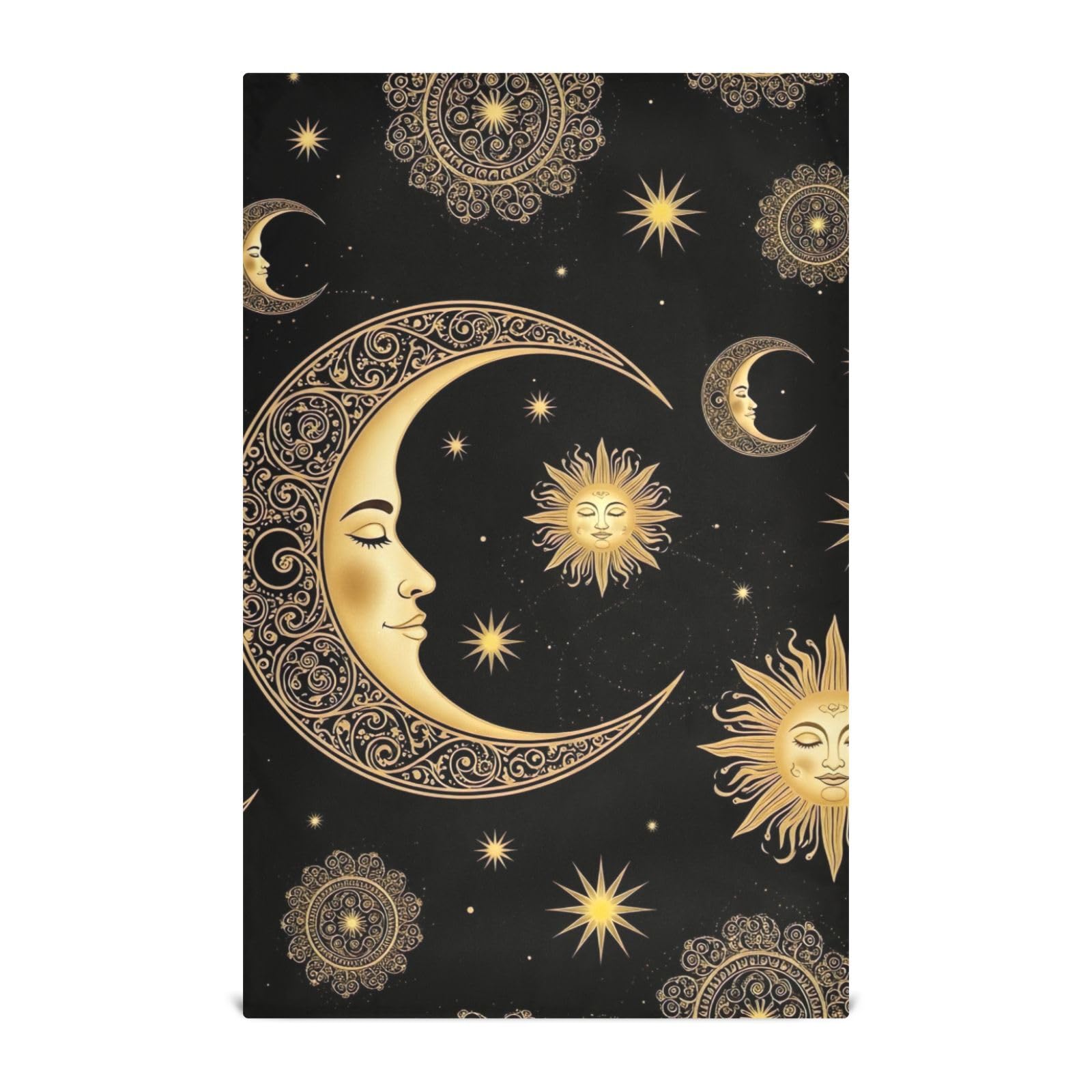 Torchons et essuie-mains grand format 71x45 cm GAIREG noir lune soleil lot de 6