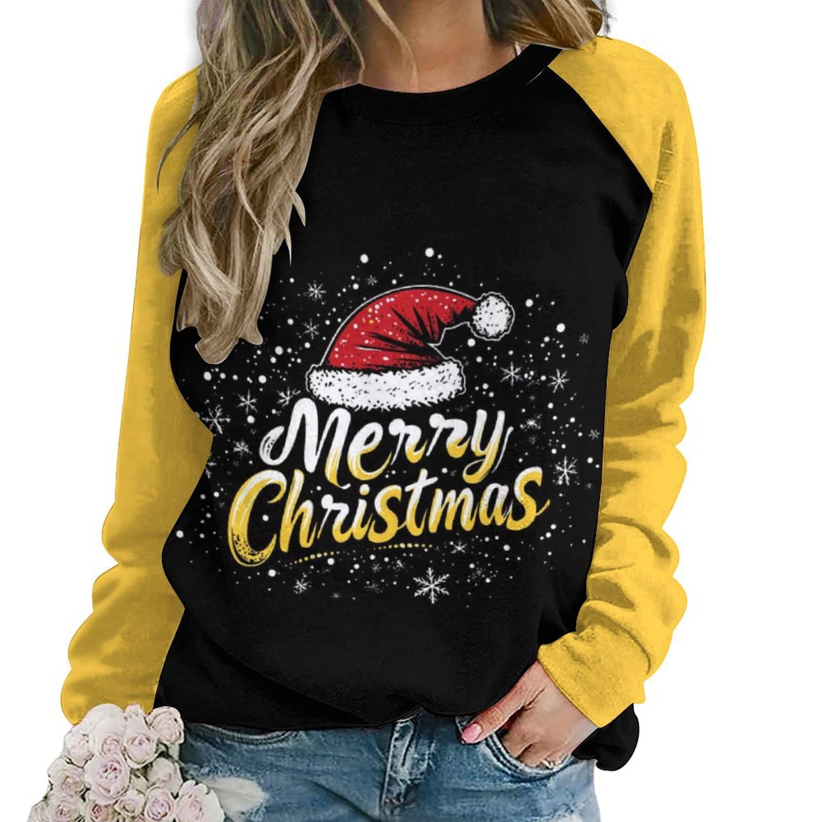 LOAIHA Merry Christmas Sweatshirt for Women Xmas Print Holiday Long Sleeve Christmas Sweater Crewneck Pullover Shirt Tops