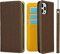 Vista 109 de iCoverCase Funda tipo cartera compatible con iPhone 13 Pro Max con ranuras para tarjetas, funda magnética de piel auténtica con bloqueo RFID, Naranja