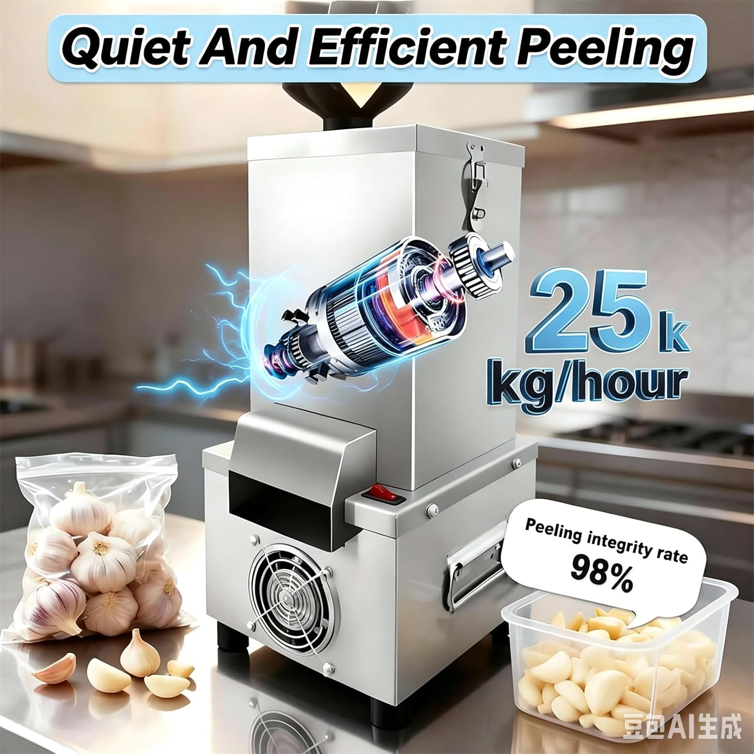 Pelapatate Elettrico Professionale per Aglio in Acciaio Inox con velocità di Pelatura di 25 kg/H per Uso Domestico, Separatore per Cereali E Ristoranti |
