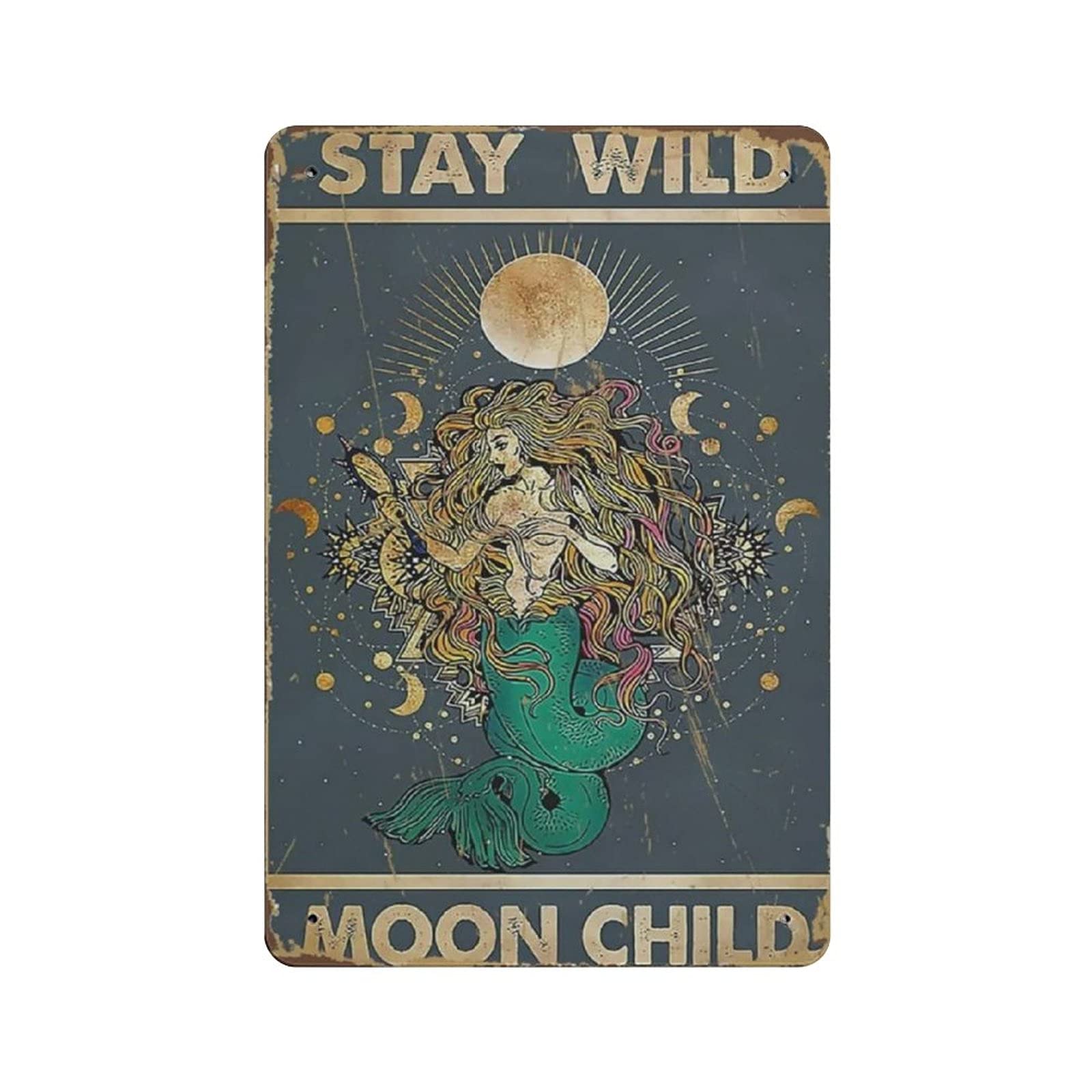 Metal Tin Sign Stay Wild Mermaid Vintage Tin Poster Metal Sign Wall Decoration Country Kitchen Home Garage Decor 12"x8"