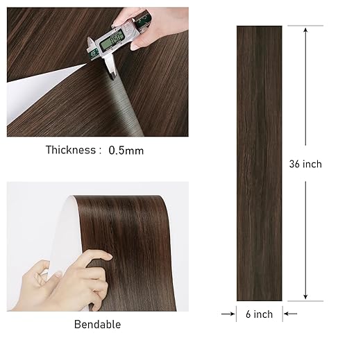 Miniatura 8 de Wallercity Azulejos de madera marrón oscuro para despegar y pegar, azulejos de vinilo de 6 x 36 pulgadas para baño y cocina, azulejos autoadhesivos