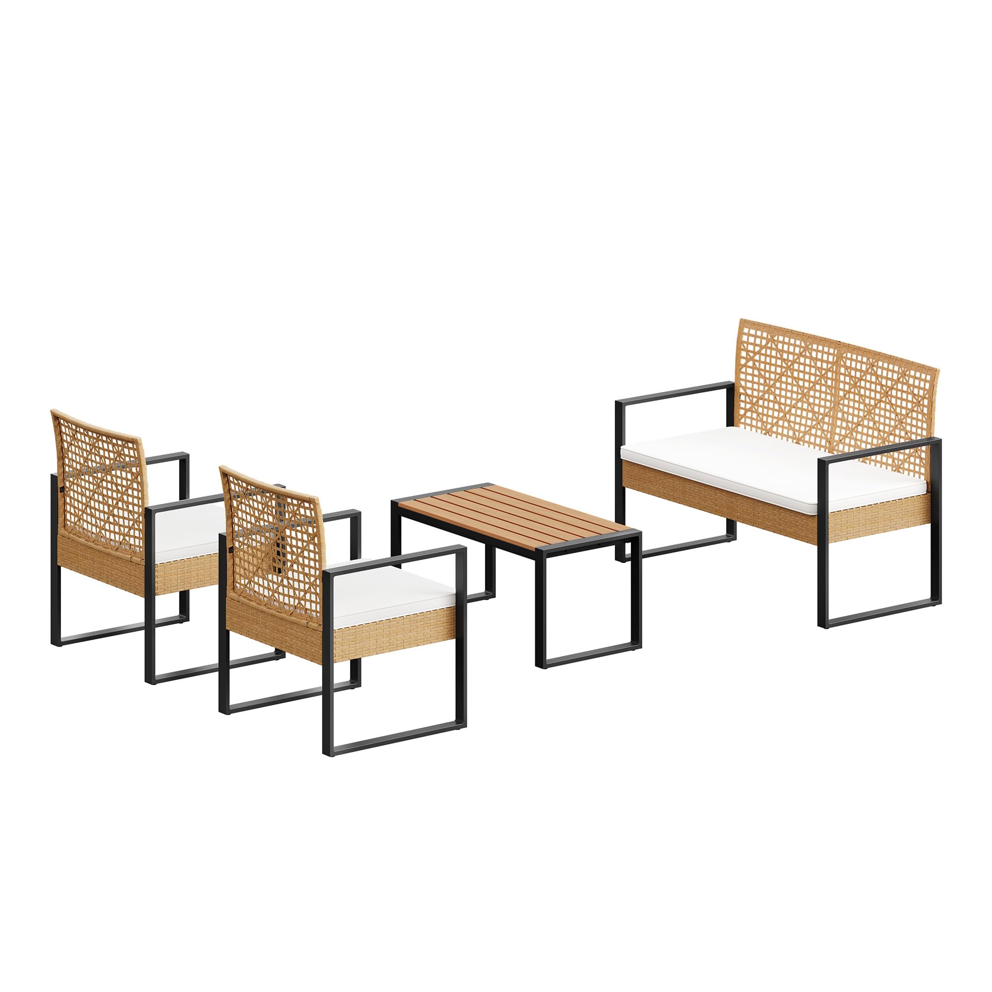 WOLTU Rattan Gartenmöbel 4-teilig mit 1 Sitzer Sofa 2 Sessel 1 Couchtisch und Kissen Lounge Möbel Outdoor Balkonmöbel Kleiner Balkon Sitzgruppe Gartencouch Terrassenmöbel Set für Garten Terrassen
