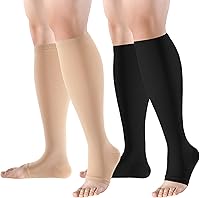 Vista 8 de bropite Calcetines de compresión sin dedos para mujeres y hombres, 2 pares de calcetines de compresión de punta abierta, soporte de 15-20mmHg