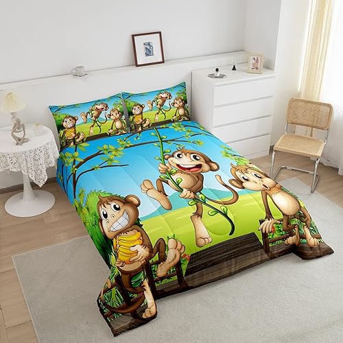 Miniatura 3 de Feelyou Juego de edredón de mono lindo juego de ropa de cama de animales de dibujos animados para niños pequeños, 1 edredón + 1 funda de almohada,