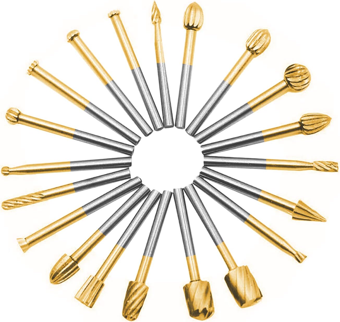 20pcs Rotary Bits Burr Set with 1/8 inch Shank for DIY Woodworking, Carving, Engraving, Drilling.