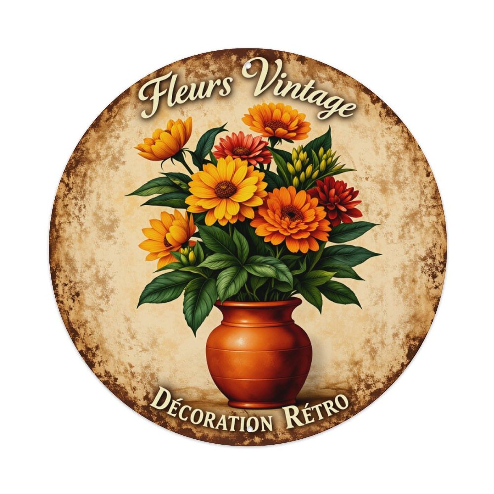 Flowers Vintage Vase Retro Decor Round Tin Sign Vintage Metal Sign Home Bar Garden Indoor & Outdoor Wall Decor Retro Metal Poster 8x8 Inch