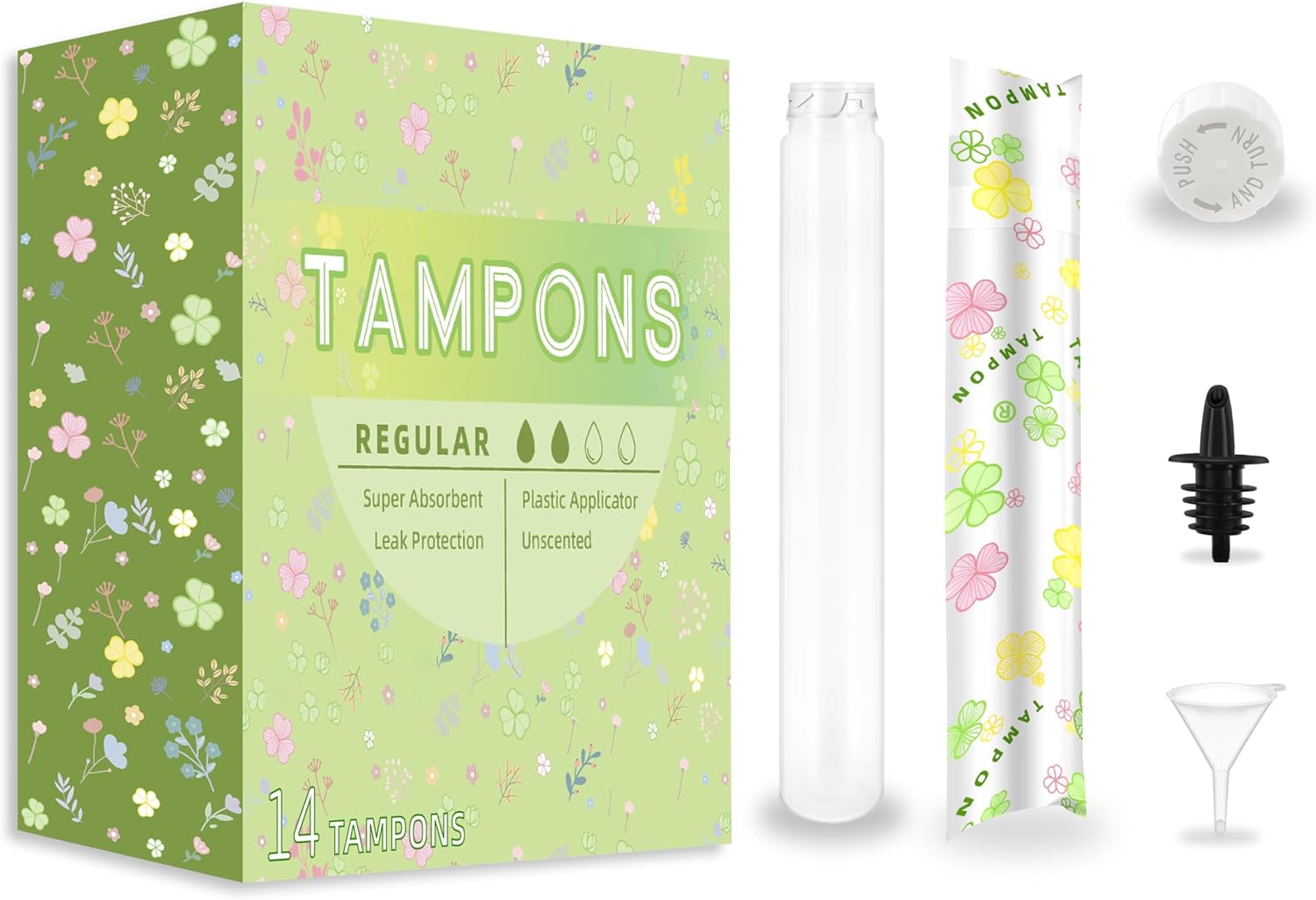 14 Pack Tampon Flasks for Liquor (21oz Total), Hidden Flask for Women, Hidden Alcohol Container，Plastic Flasks for Nightclubs, Cruises and Sports Events, Includes Spout & Funnel
