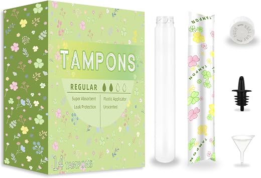 14 Pack Tampon Flasks for Liquor 21oz Total, Hidden Flask for Women, Hidden Alcohol Container,Plastic Flasks for Nightclubs, Cruises and Sports Events, Includes Spout & Funnel