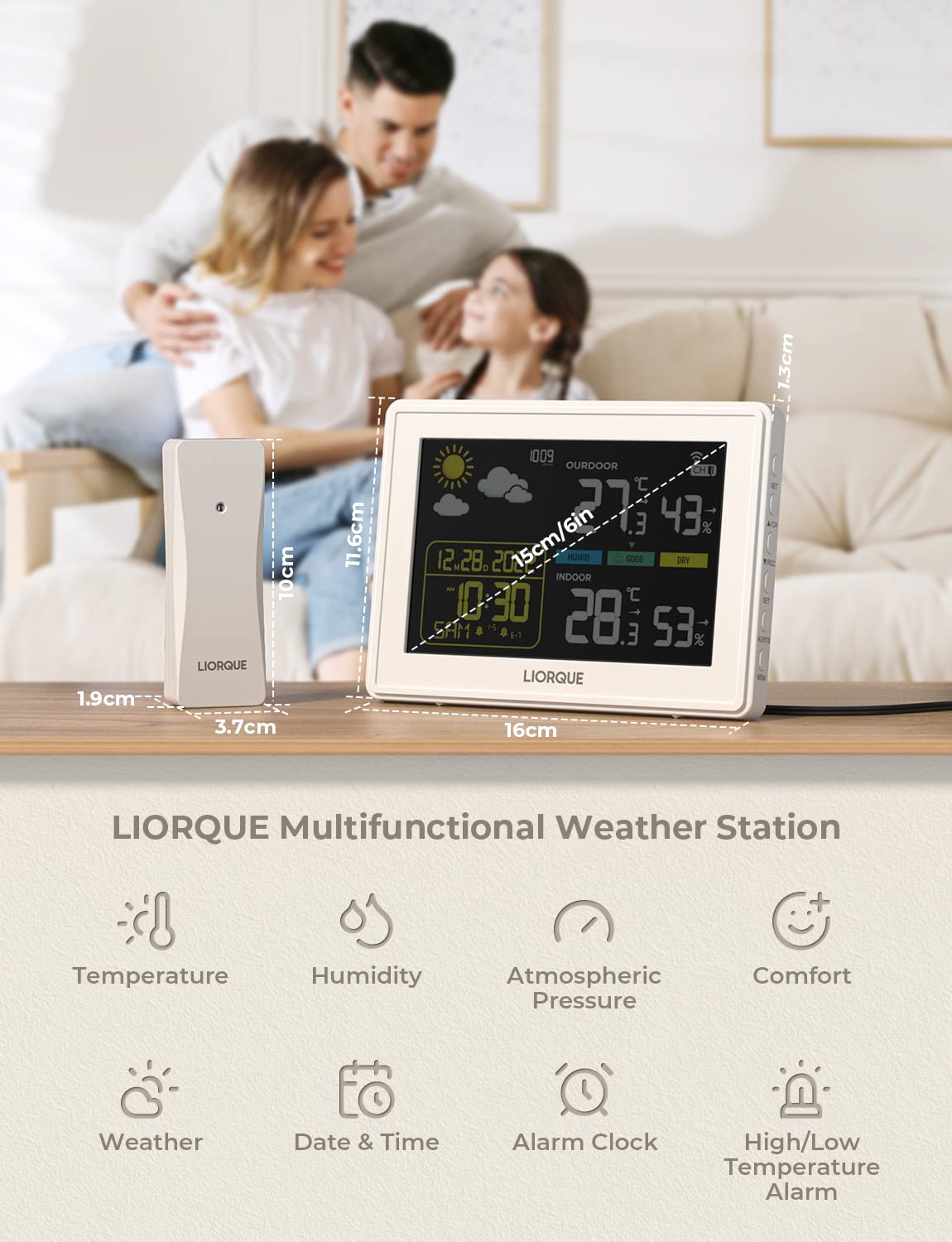 Station Météo Intérieur Extérieur Sans Fil Avec 3 Capteurs - Écran LCD 4,4", Portée 100m, Alertes