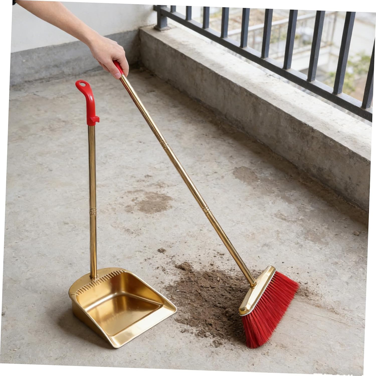 Broom and Dustpan Set with Teeth Long Handle for Kitchen Home