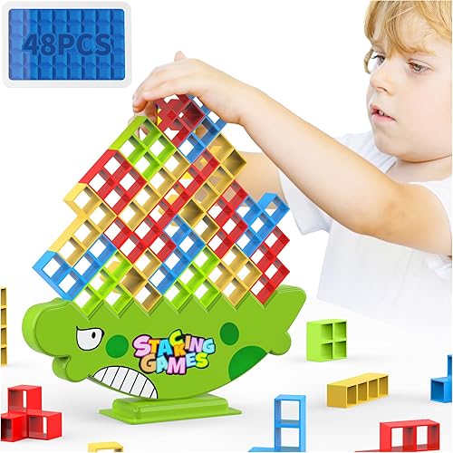 Mytrix Juego de 48 bloques apilables de torre, bloques de construcción de equilibrio de equipo para niños y adultos, juego de columpio de alto