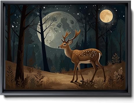 Canvas Print The Secret Forest Nature Art Woodland Print A Deer And Its Baby In The Forest With Some Trees Under The Light Of The Full Moonon Canvas Canvas, Print