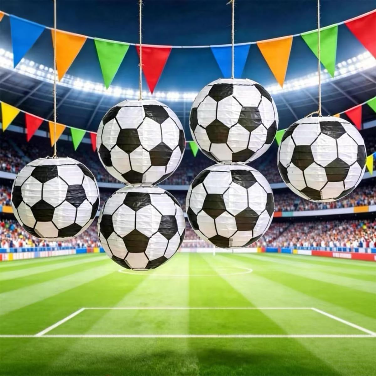 10 Pcs Soccer Paper Lanterns 8 Inch Sports Soccer Hanging Paper Lanterns Soccer Themed Birthday Party Decorations for Soccer Themed Party Favors Sports Game Decoration