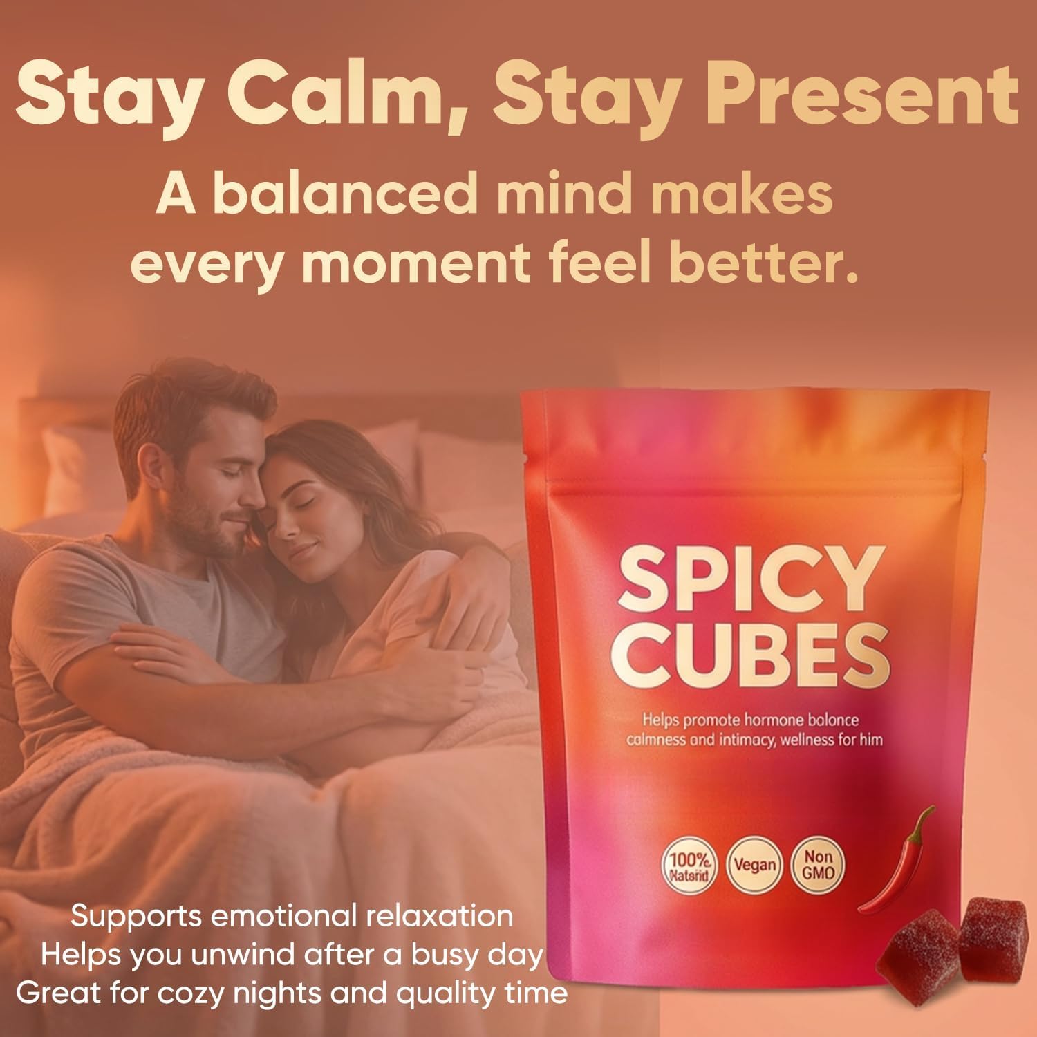 2PCS,Gummies per l'intimità dei cubetti piccanti, per energia e vitalità | Promuove il naturale supporto emotivo, l’equilibrio e il benessere