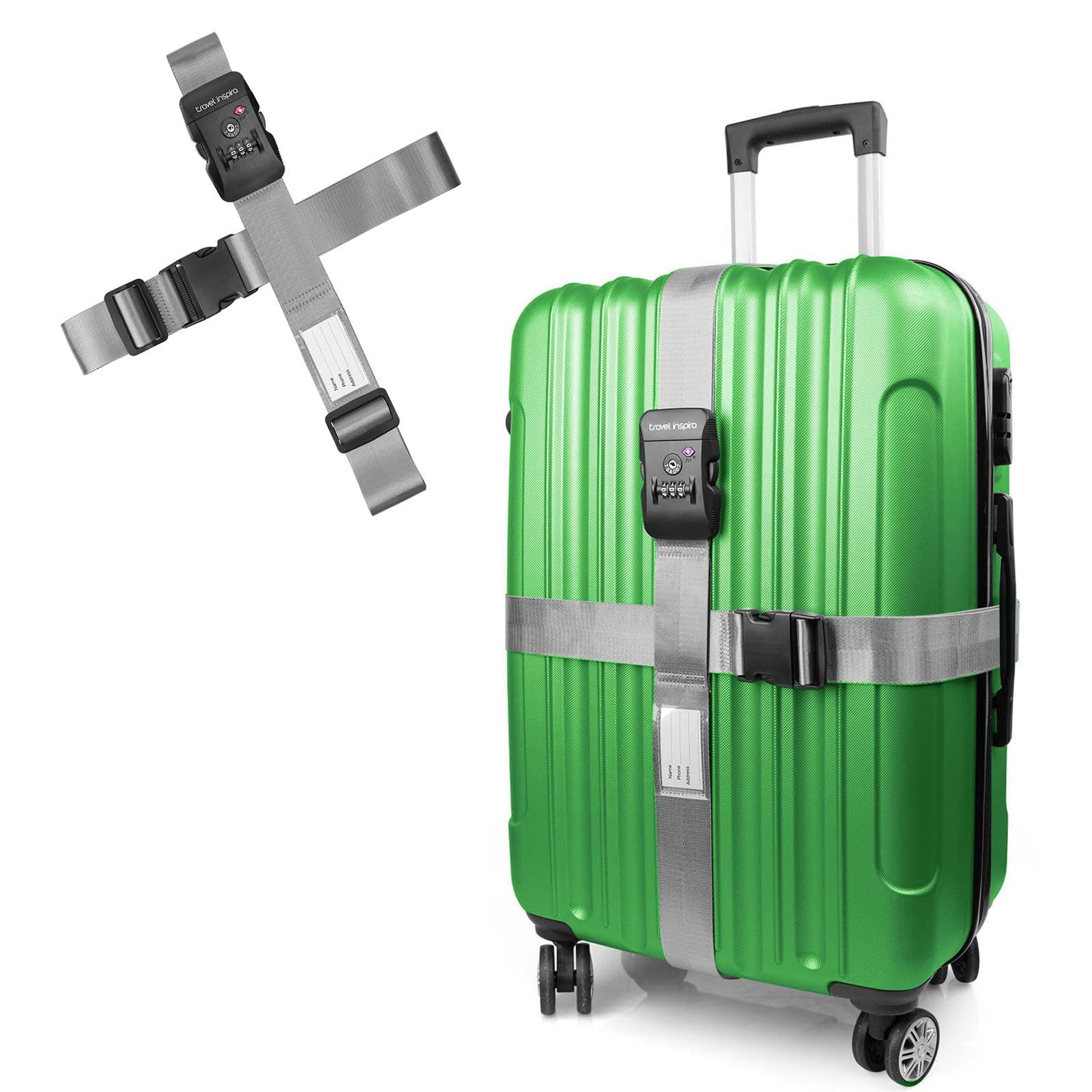 Travel Inspira Travel Belt for Luggage, TSA Approved Luggage Straps, 3-Dial Combination Locks Adjustable Suitcase Belt, Quick-Release Buckle (Grey)